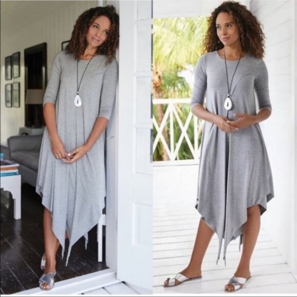 NWT Soft Surroundings Alexandra Gray Layered Dress Size Medium - Picture 1 of 8